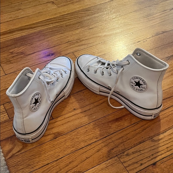 Converse Leather Platform White High-Tops - Picture 1 of 5
